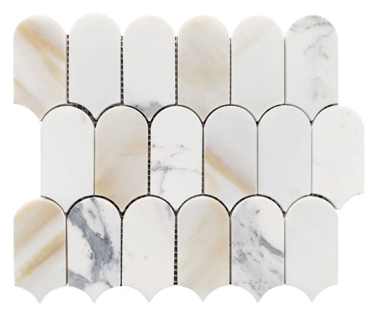 Piano Calacatta Gold Polished 10.25 x 12.5 Feather Pattern - Hexagon Interiors