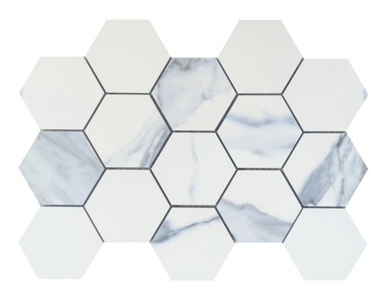 Calacatta Blue Matte Hexagon Mosaic 3 x 3 9 x 12 - Hexagon Interiors