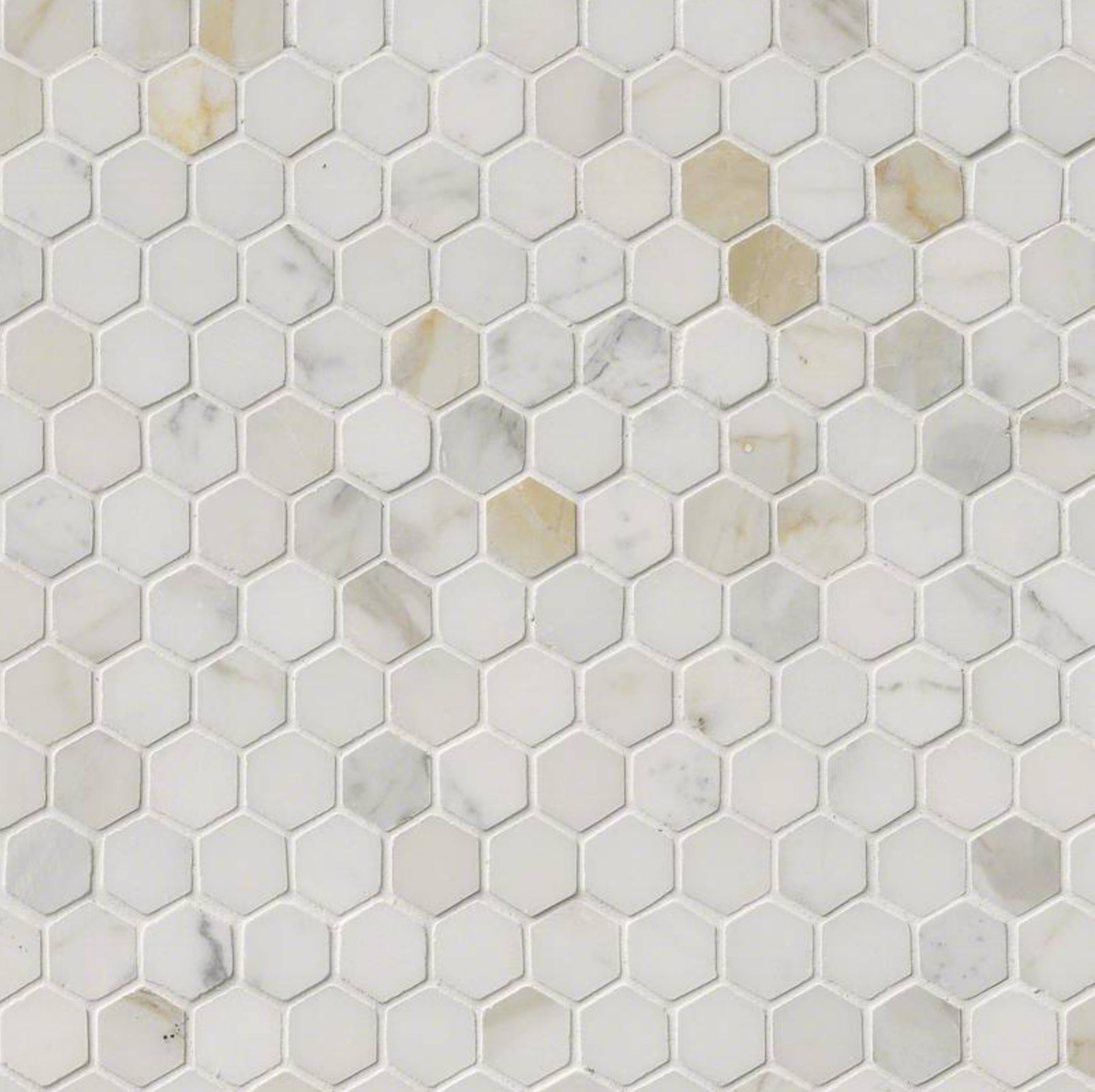 Calacatta Gold 1” Hexagon Polished Mosaic Tile - Hexagon Interiors