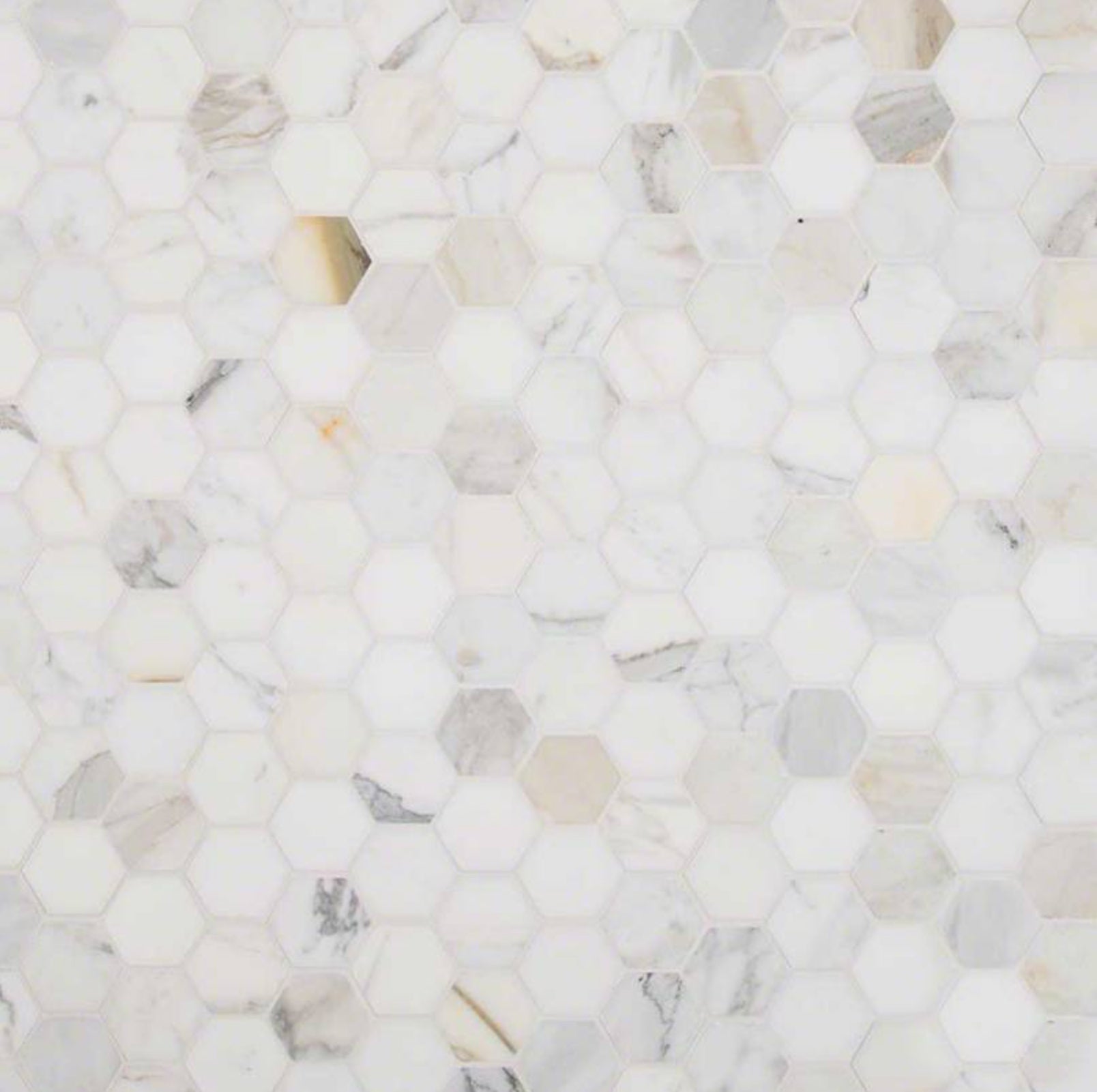 Calacatta Gold 2” Hexagon Polished Mosaic Tile - Hexagon Interiors