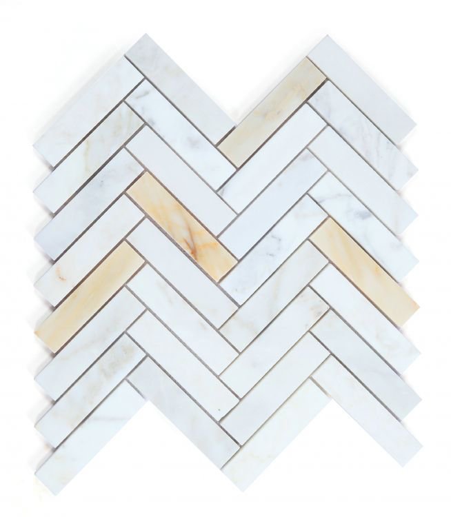 Herringbone Calacatta Gold 11.25 x 11.25 - Hexagon Interiors