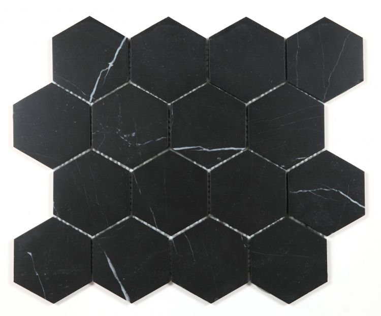 Hexagon Marquina Honed 3 x 3 10.25 x 11.75