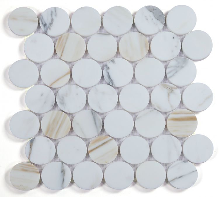 Penny Marble Large Calacatta Honed 2 x 2 11.75 x 12 - Hexagon Interiors