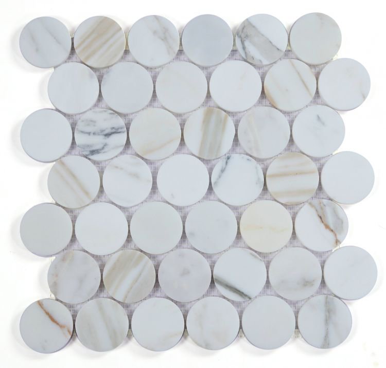 Penny Marble Large Calacatta Polished 2 x 2 11.75 x 12 - Hexagon Interiors