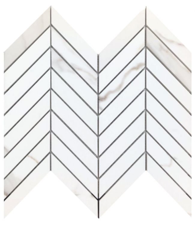 Prestigio Calacatta Lucido Chevron 10 x 12 - Hexagon Interiors